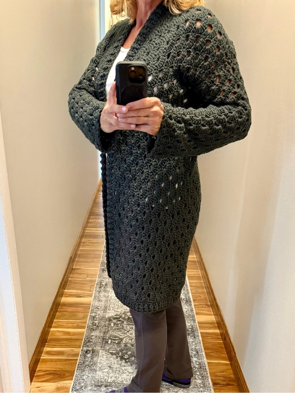 Crochet Long Sleeve Women's Sweater - Charcoal